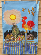 Load image into Gallery viewer, Folk art Rooster Chicken organic cotton kitchen towel

