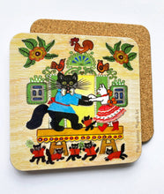 Load image into Gallery viewer, Dancing Cats folk art cork coaster
