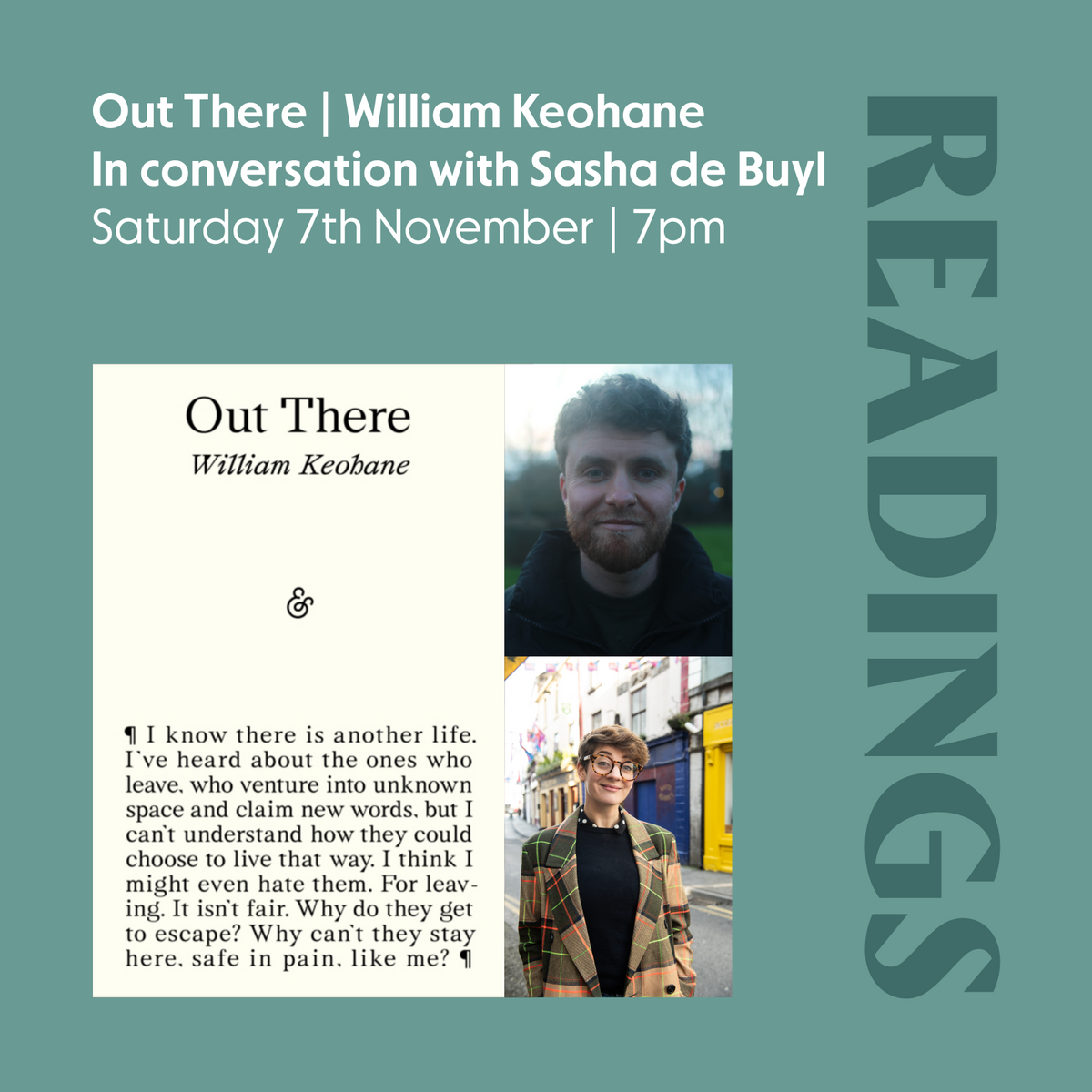 Out There | William Keohane in Conversation with Sasha de Buyl | Saturday 7th November | 7pm