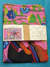 Load image into Gallery viewer, Folk art Bunny with Bouquet organic cotton tea towel
