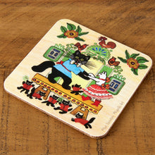 Load image into Gallery viewer, Dancing Cats folk art cork coaster
