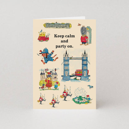 Keep Calm and Party On Greetings Card by Richard Scarry