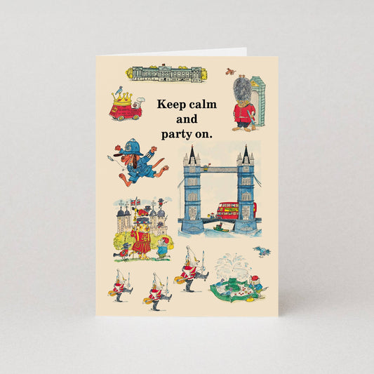 Keep Calm and Party On Greetings Card by Richard Scarry