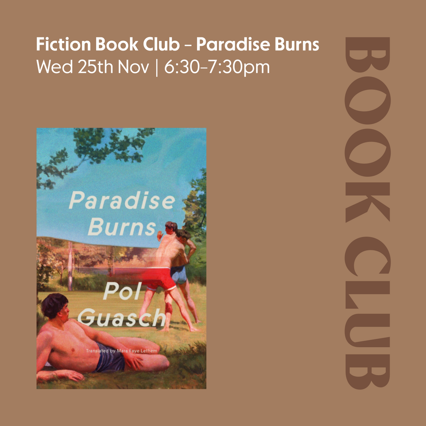 Fiction Book Club | Paradise Burns by Pol Guasch | Wednesday 25th November | 6:30pm